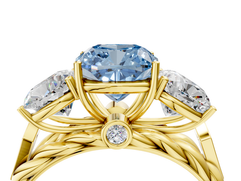 Yellow gold Fancy Blue Cushion  Cut Three-Stone Braided Band Ring with Four-Prong Setting_24