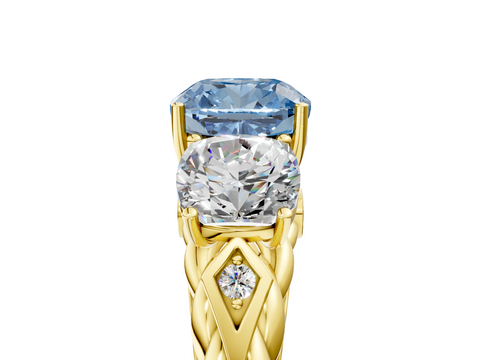 Yellow gold Fancy Blue Cushion  Cut Three-Stone Braided Band Ring with Four-Prong Setting_25