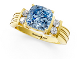 Yellow gold Fancy Blue Cushion  Cut Three-Stone Channel Set Ring with Bar Prongs_60