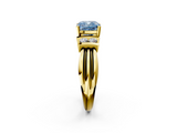 Yellow gold Fancy Blue Cushion  Cut Three-Stone Channel Set Ring with Bar Prongs_61