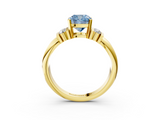 Yellow gold Fancy Blue Cushion  Cut Three-Stone Channel Set Ring with Bar Prongs_62