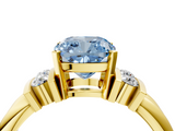 Yellow gold Fancy Blue Cushion  Cut Three-Stone Channel Set Ring with Bar Prongs_63