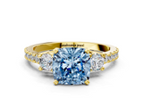 Yellow gold Fancy Blue Cushion  Cut Three-Stone Diamond Pavé Band with Prong Setting_16