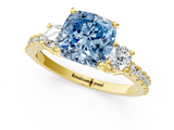 Yellow gold Fancy Blue Cushion  Cut Three-Stone Diamond Pavé Band with Prong Setting_17