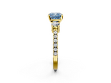 Yellow gold Fancy Blue Cushion  Cut Three-Stone Diamond Pavé Band with Prong Setting_18