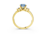 Yellow gold Fancy Blue Cushion  Cut Three-Stone Diamond Pavé Band with Prong Setting_19