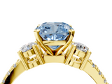Yellow gold Fancy Blue Cushion  Cut Three-Stone Diamond Pavé Band with Prong Setting_20