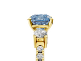 Yellow gold Fancy Blue Cushion  Cut Three-Stone Diamond Pavé Band with Prong Setting_21