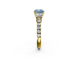 Yellow gold Fancy Blue Cushion  Cut Three-Stone Diamond Pave Band with Prong Setting_34