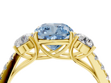 Yellow gold Fancy Blue Cushion  Cut Three-Stone Diamond Pave Band with Prong Setting_36
