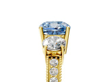 Yellow gold Fancy Blue Cushion Cut Three-Stone Diamond Ring with Pavé Band and Four-Prong Setting_5