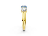 Yellow gold Fancy Blue Cushion Cut Three-Stone Diamond Ring with Prong Setting on a Classic Band_14
