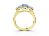 Yellow gold Fancy Blue Cushion Cut Three-Stone Diamond Ring with Prong Setting on a Classic Band_15