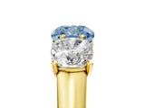 Yellow gold Fancy Blue Cushion Cut Three-Stone Diamond Ring with Prong Setting on a Classic Band_17
