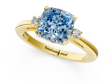 Yellow gold Fancy Blue Cushion  Cut Three-Stone Solitaire Ring with Round Accent Diamonds and Four-Prong Setting_20