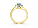 Yellow gold Fancy Blue Cushion  Cut Three-Stone Solitaire Ring with Round Accent Diamonds and Four-Prong Setting_22