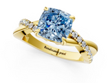 Yellow gold Fancy Blue Cushion  Cut Twist Band Solitaire Diamond Ring with Pavé Setting_4