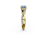 Yellow gold Fancy Blue Cushion  Cut Twist Band Solitaire Diamond Ring with Pavé Setting_5