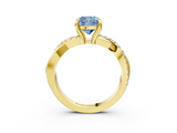 Yellow gold Fancy Blue Cushion  Cut Twist Band Solitaire Diamond Ring with Pavé Setting_6