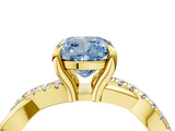 Yellow gold Fancy Blue Cushion  Cut Twist Band Solitaire Diamond Ring with Pavé Setting_7