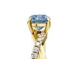 Yellow gold Fancy Blue Cushion  Cut Twist Band Solitaire Diamond Ring with Pavé Setting_8