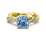 Yellow gold Fancy Blue Cushion  Cut Twisted Pavé Band Solitaire Ring with Four-Prong Setting_55
