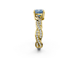 Yellow gold Fancy Blue Cushion  Cut Twisted Pavé Band Solitaire Ring with Four-Prong Setting_57