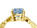 Yellow gold Fancy Blue Cushion  Cut Twisted Pavé Band Solitaire Ring with Four-Prong Setting_59