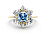 Yellow gold Fancy Blue Cushion  Diamond Cluster Halo Ring with Solitaire Band and Four-Prong Setting_20