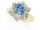 Yellow gold Fancy Blue Cushion  Diamond Cluster Halo Ring with Solitaire Band and Four-Prong Setting_21