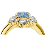 Yellow gold Fancy Blue Cushion  Diamond Cluster Halo Ring with Solitaire Band and Four-Prong Setting_24