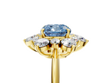 Yellow gold Fancy Blue Cushion  Diamond Cluster Halo Ring with Solitaire Band and Four-Prong Setting_25