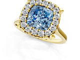 Yellow gold Fancy Blue Cushion  Diamond Cluster Halo Solitaire with Four-Prong Setting_95