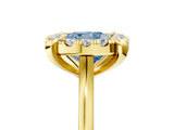 Yellow gold Fancy Blue Cushion  Diamond Cluster Halo Solitaire with Four-Prong Setting_99