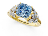 Yellow gold Fancy Blue Cushion  Diamond Cluster Leaf Design Ring with Prong Setting_66