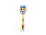 Yellow gold Fancy Blue Cushion  Diamond Cluster Leaf Design Ring with Prong Setting_67