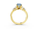 Yellow gold Fancy Blue Cushion  Diamond Cluster Leaf Design Ring with Prong Setting_68