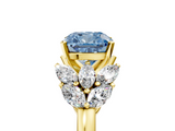 Yellow gold Fancy Blue Cushion  Diamond Cluster Leaf Design Ring with Prong Setting_70