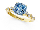 Yellow gold Fancy Blue Cushion  Diamond Cluster Prong-Set Solitaire Ring_42
