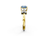 Yellow gold Fancy Blue Cushion  Diamond Floral Cluster Ring with Solitaire Band and Prong Setting_33
