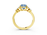 Yellow gold Fancy Blue Cushion  Diamond Floral Cluster Ring with Solitaire Band and Prong Setting_34