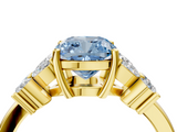 Yellow gold Fancy Blue Cushion  Diamond Floral Cluster Ring with Solitaire Band and Prong Setting_35