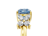 Yellow gold Fancy Blue Cushion  Diamond Floral Cluster Ring with Solitaire Band and Prong Setting_36
