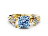 Yellow gold Fancy Blue Cushion  Diamond Floral Vine Solitaire Engagement Ring_3