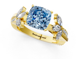 Yellow gold Fancy Blue Cushion  Diamond Floral Vine Solitaire Engagement Ring_4