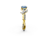 Yellow gold Fancy Blue Cushion  Diamond Floral Vine Solitaire Engagement Ring_5