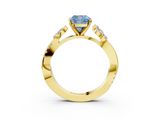 Yellow gold Fancy Blue Cushion  Diamond Floral Vine Solitaire Engagement Ring_6