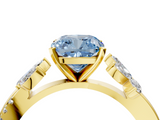 Yellow gold Fancy Blue Cushion  Diamond Floral Vine Solitaire Engagement Ring_7