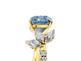 Yellow gold Fancy Blue Cushion  Diamond Floral Vine Solitaire Engagement Ring_8