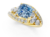 Yellow gold Fancy Blue Cushion  Diamond Halo Ring with Marquise and Pavé Band in Prong Setting_56
